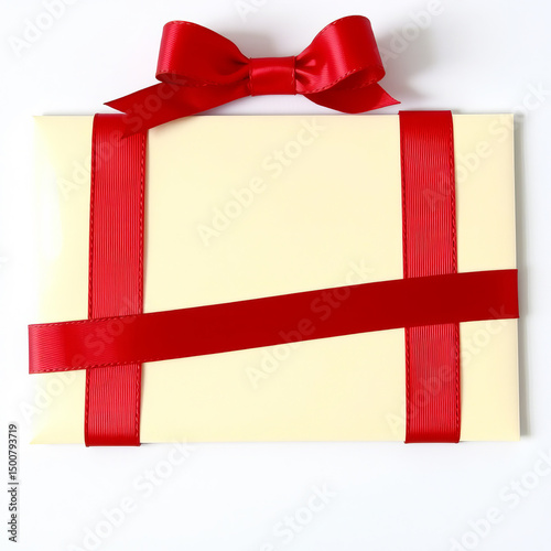 Elegant gift Card wrapped with teal ribbon ready for celebration or special occasion