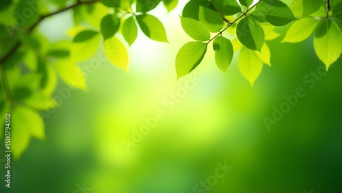 Green Leaves in Sunlight: A close-up of vibrant, sunlit green leaves. a refreshing symbol of growth, nature, and tranquility. A perfect representation of springtime freshness.