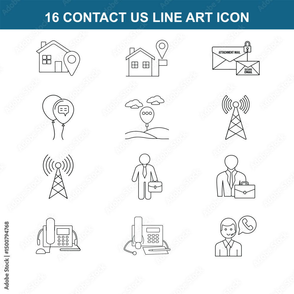 16 full editable contact us line art icon set on white background 16 full editable contact us line art icon set on white background