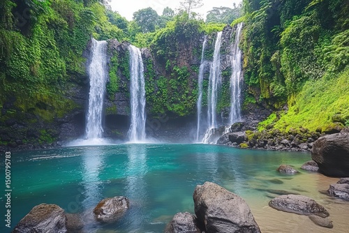 Tropical waterfall with turquoise water