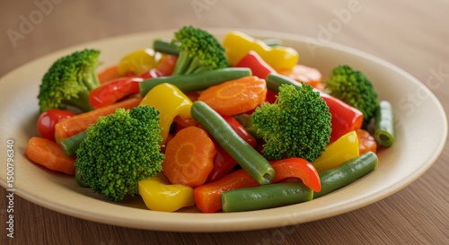 Photo of Cooked Colorful Vegetables Including Broccoli Carrots Green Beans on Plate