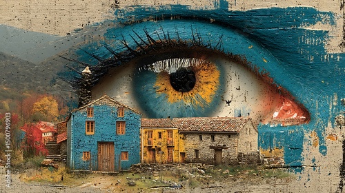 Painted Eye on Village Scene