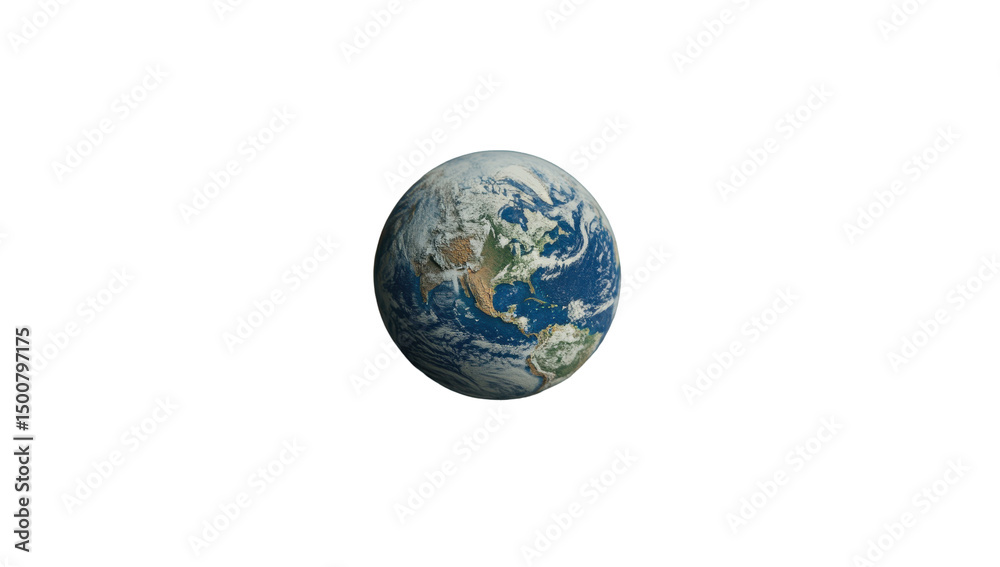 Fototapeta premium Earth sphere, detailed continents, blue oceans, isolated black background