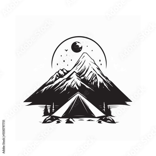 Black and white Camping tent vector logo isolated on background