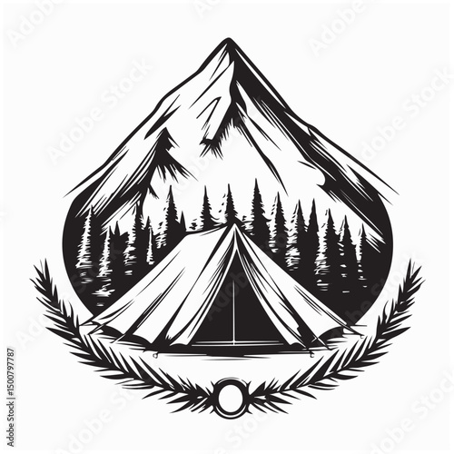 Black and white Camping tent vector logo isolated on background