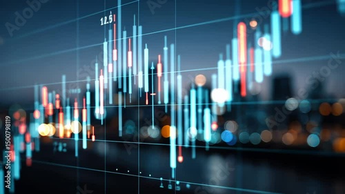 Wallpaper Mural Night Cityscape with Financial Market Data Overlay business online Torontodigital.ca