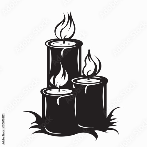 Burning Paraffin Candle Image Vector Isolated on white Background.
