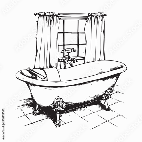 Old fashioned bathtub image. Bathroom with bathtub Image vector isolated on white background