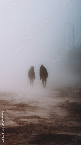 Mysterious silhouettes in a sandstorm swept desert