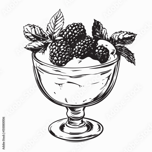 Yogurt parfait with mixed berries illustration Vector isolated on white background