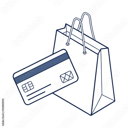 Credit Card with Shopping Bag Icon Illustration for Online Payment, E-commerce, Retail Purchase, Finance, or Digital Banking Concepts