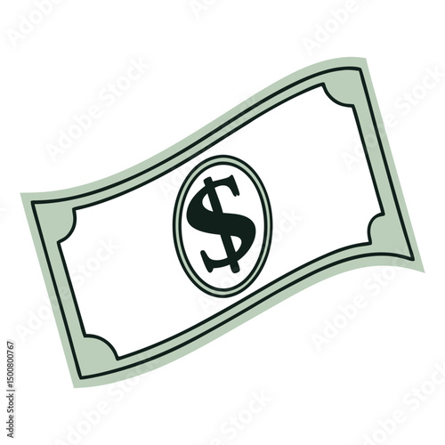 Cartoon Dollar Bill Icon with Dollar Sign, Simple Money Graphic for Finance Apps, Educational Materials, Budgeting or Payment Concepts