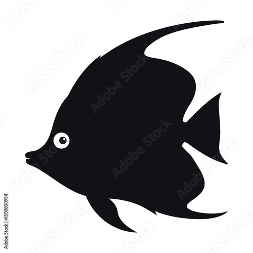 Angelfish Silhouette Artwork Elegant Marine Design, Tropical Fish, Aquarium Décor, Sea Life, Black and White Graphic Art