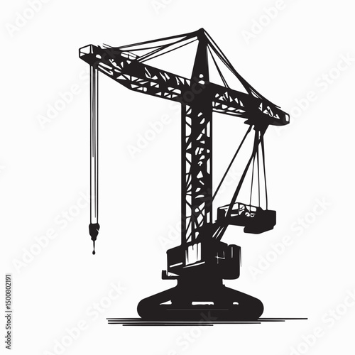 Construction crane isolated on a white background with a minimalistic design.
