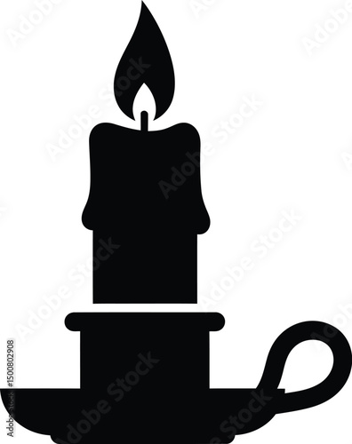 black candle, candle flame, dramatic lighting, minimalist design, silhouette, simple shapes, abstract, moody, monochromatic
