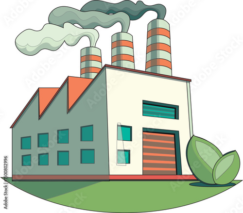 sketch illustration vector design of industrial building construction of factory emitting smoke pollution