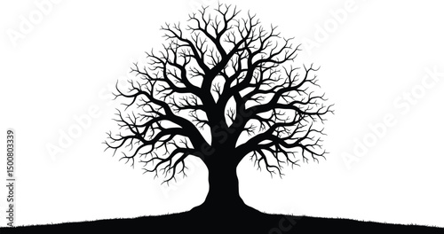bare tree silhouette, detailed black and white landscape, intricate tree branches, minimalist tree art, moody atmospheric background, nature illustration, negative space composition, simple elegant de