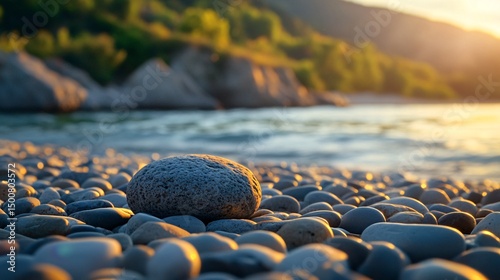 Fototapeta Naklejka Na Ścianę i Meble -  Pebble surface macro, riverbank background