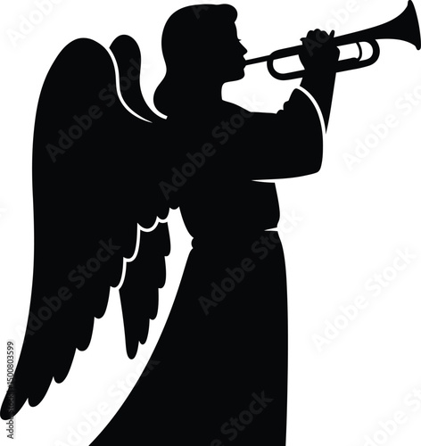 A silhouetted angel playing a trumpet, detailed, cinematic, dramatic lighting, digital art
