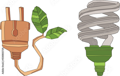 sketch image illustration vector design icon logo symbol economical use of electricity to support environmental conservation