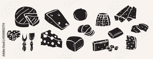 Flat vector different cheese collection