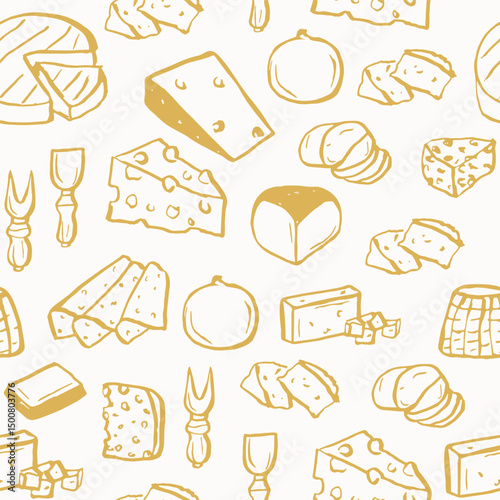 Hand drawn different cheese seamless pattern
