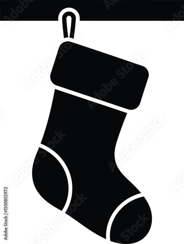 christmas stocking, holiday decoration, cozy winter, minimalist silhouette, black and white, digital art
