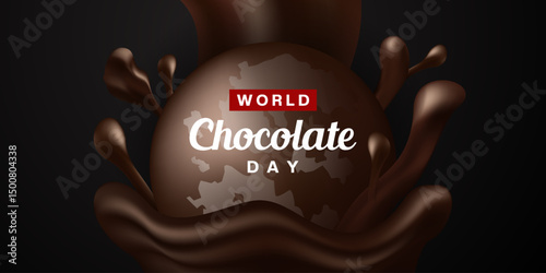 World Chocolate Day. Chocolate and earth. Great for posters, banners and social media. Black background.