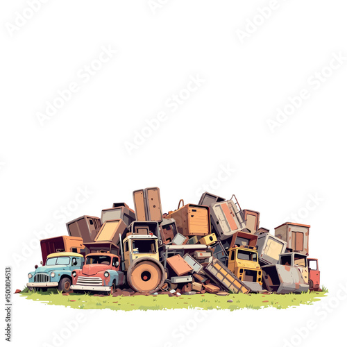 Vsai junkyard forming a large pile of scrap metal and abandoned vehicles