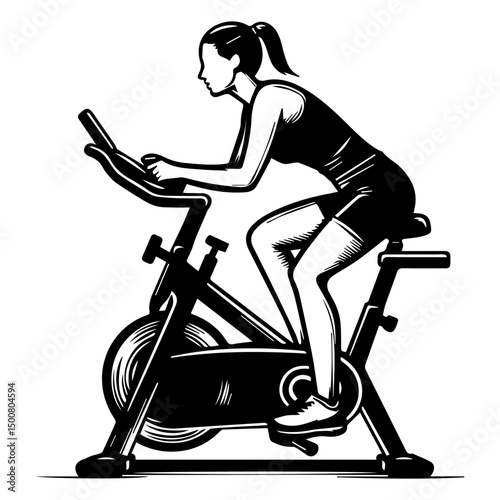 Woman on Spin Bike, Stationary, Exercise Bike