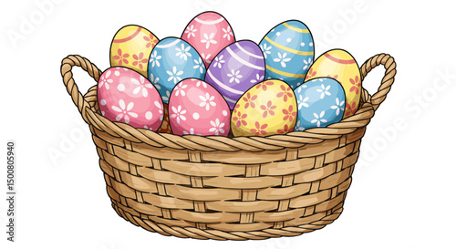 Easter eggs in basket illustration