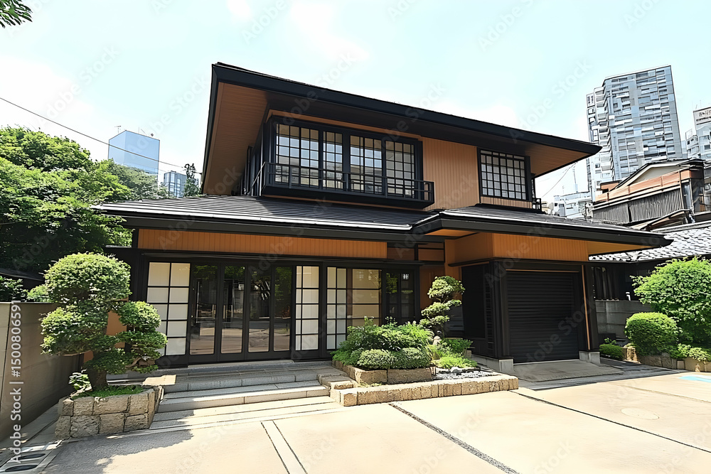 Fototapeta premium Japanese Style House Illustration