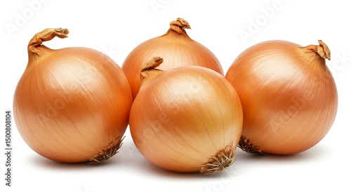 Photo of Four Ripe Brown Onions Isolated on White Background