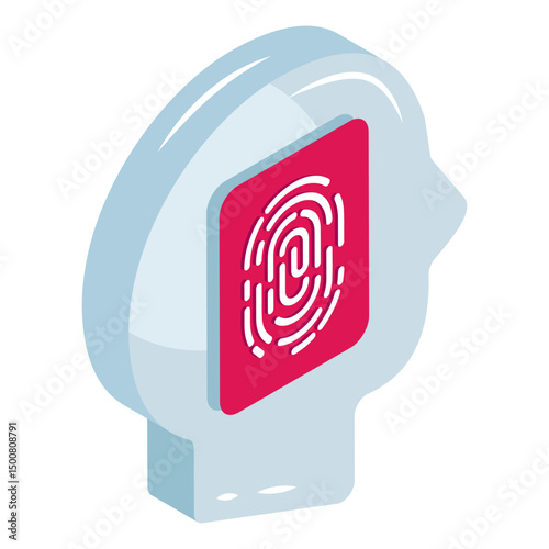 Isometric design icon of mind fingerprint 
