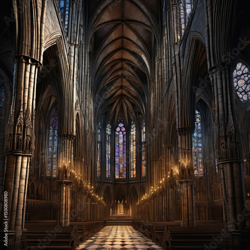 Photorealistic Gothic Cathedral Artwork in Lumen Print Style for Sale