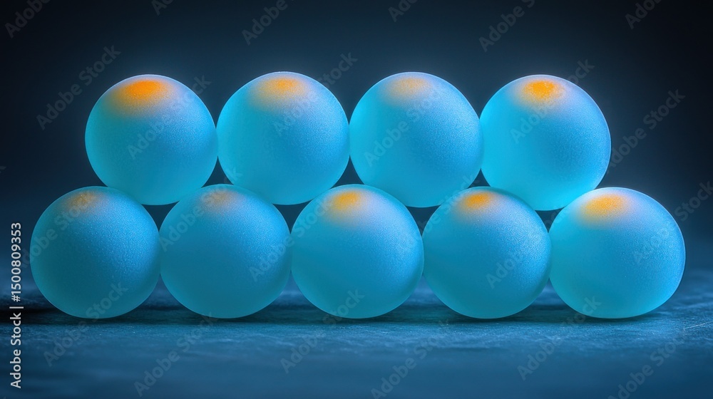 Naklejka premium Glowing blue orbs, stacked, with orange hotspots above