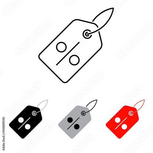 Discount and promo label icon, line icon, colored black, dark white and red, used for sales website