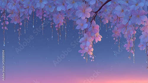 Serene Twilight: Cherry Blossoms in the Rain