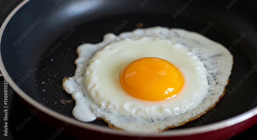 Photo of Fried Egg in a Black Pan with Yellow Yolk and White Egg in Close Up Photo of Fried Egg in a Black Pan with Yellow Yolk and White Egg in Close Up
