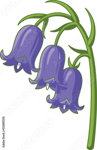 bluebell flowers, delicate petals, botanical illustration, detailed realistic painting, vibrant colors, nature, flora, close-up, digital art
