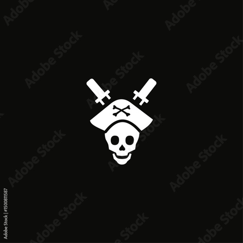 Pirate skull icon logo flat vector design