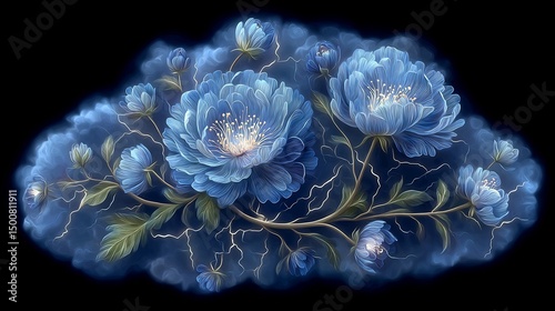 Electric Blue Blooms: A Mystical Floral Fantasy