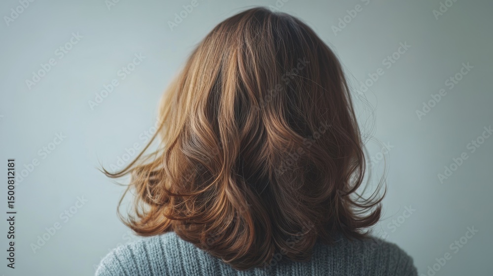 Fototapeta premium Beautiful model girl with Brown hair strand,silky healthy chestnut wavy hair strand,hair wavy ribbon, with smooth,Keratin straightening,Treatment,straight long hair,procedures,Smooth hairstyle.