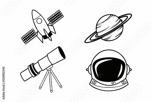 Space Exploration Icons Rocket Planet Telescope Astronaut Helmet