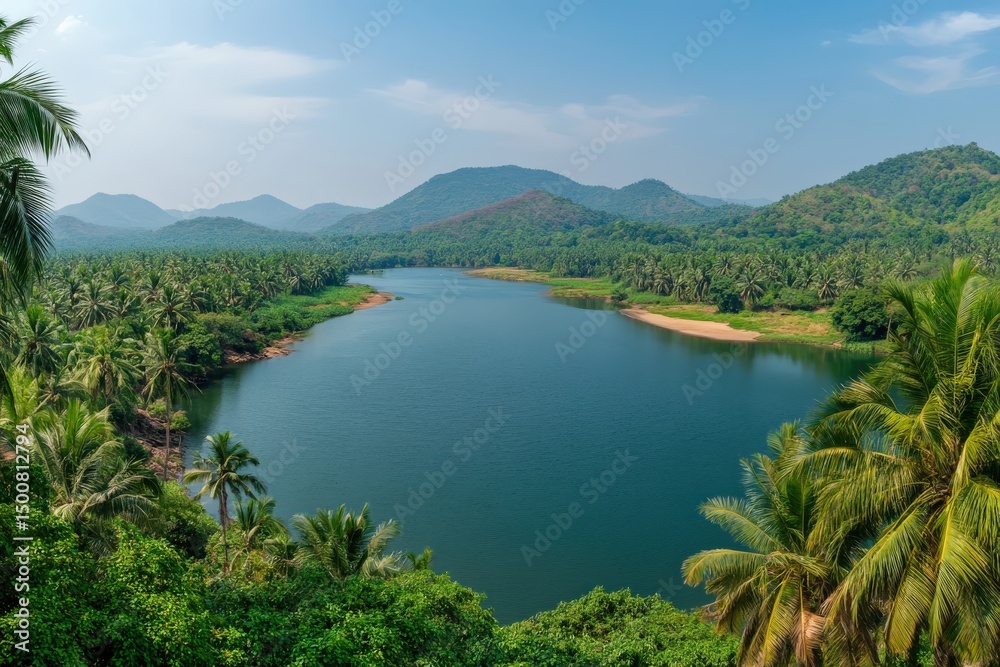 Naklejka premium River surrounded by forest and mountains