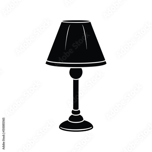 Table lamp silhouette black vector illustration. Desk light shape isolated home decor graphic design on white background