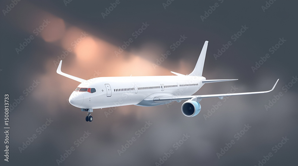 Obraz premium Vector Illustration of White Luxury Airplane on Isolated Dark Background, Generative AI