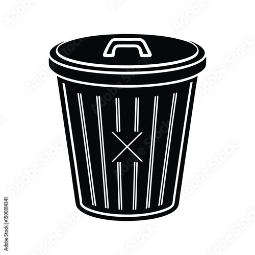 Recycle bin silhouette black vector illustration. Trash can icon symbol design isolated waste container eco-friendly graphic