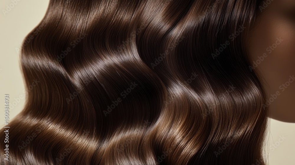 Fototapeta premium Beautiful model girl with Brown hair strand,silky healthy chestnut wavy hair strand,hair wavy ribbon, with smooth,Keratin straightening,Treatment,straight long hair,procedures,Smooth hairstyle.