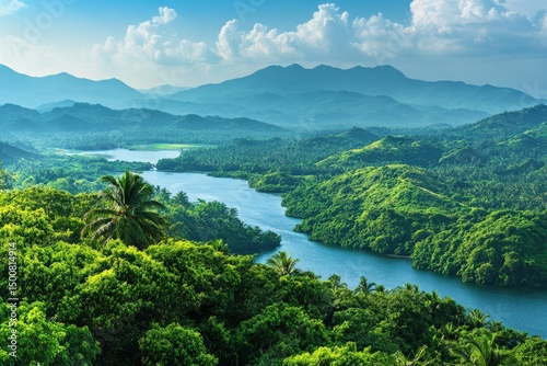 River flows through lush green landscape